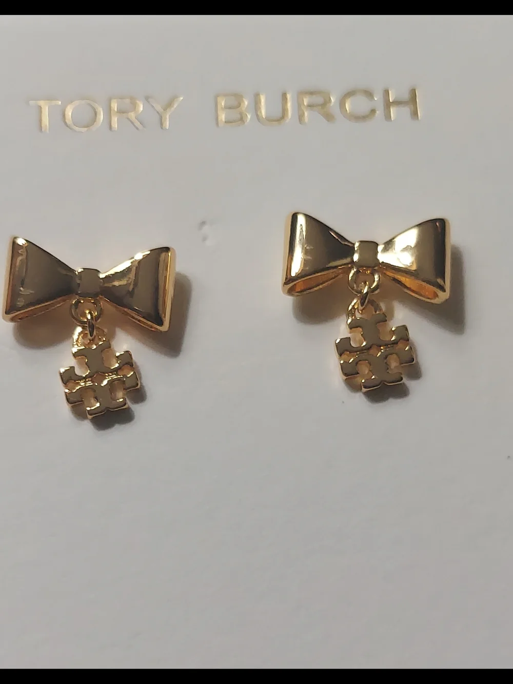 Tory Burch Gold Bow Drop Logo Earrings